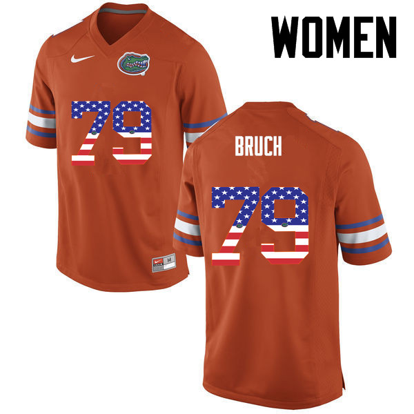 Women Florida Gators #79 Dallas Bruch College Football USA Flag Fashion Jerseys-Orange - Click Image to Close